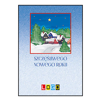 Kartka świąteczna BZ1-291 – Zimowa wioska w ramce z logo firmy