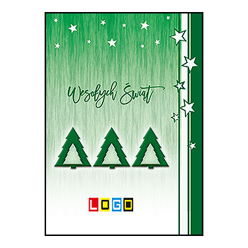 Kartka świąteczna BZ1-393 – Szmaragdowy gradient z choinkami z logo firmy