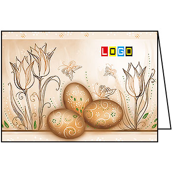 Kartka wielkanocna WN1-028 – Pisanki i tulipany w sepii z logo firmy