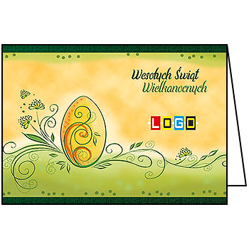 Kartka wielkanocna WN1-078 – Pisanka na zielonej wici z logo firmy