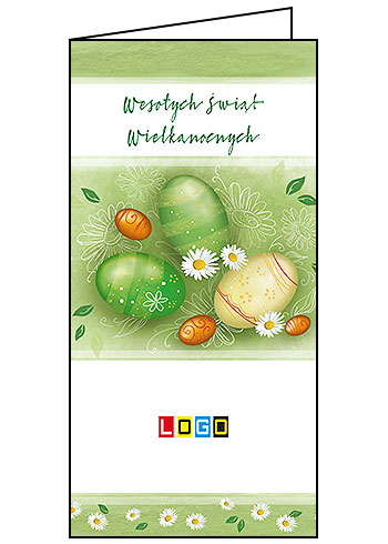 Kartka wielkanocna WN3-003 – Pisanki z marchewkami i stokrotkami z logo firmy