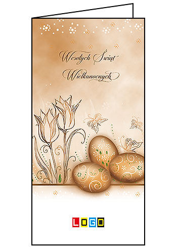 Kartka wielkanocna WN3-028 – Pisanki i tulipany w sepii z logo firmy