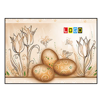 Kartka wielkanocna WZ1-028 – Pisanki i tulipany w sepii z logo firmy