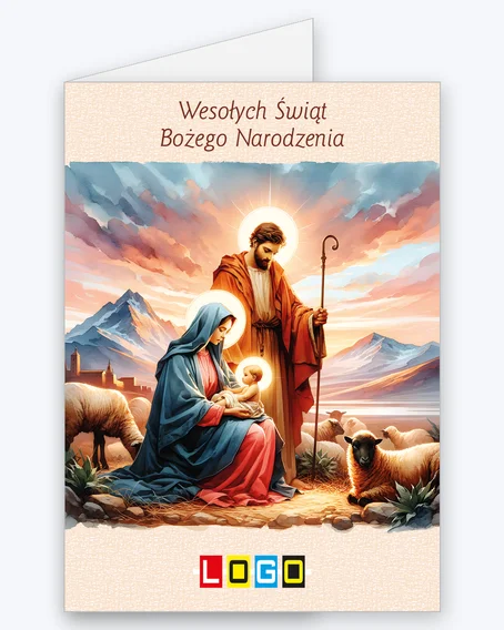 Kartka świąteczna BN1-432 – Malarska scena narodzin z logo firmy