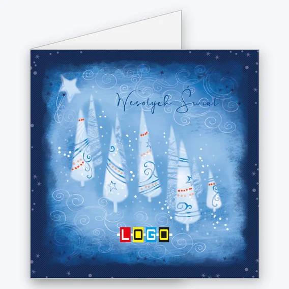 Kartka świąteczna BN2-177 – Magiczny las o zmierzchu z logo firmy