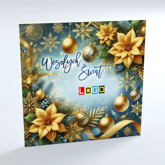 Kartka świąteczna BN2-454 – Złote ornamenty i poinsecje – widok 3