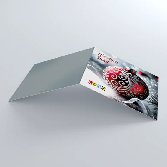 Kartka świąteczna BN2-471 – Karmazynowa bombka z ornamentem – widok 4
