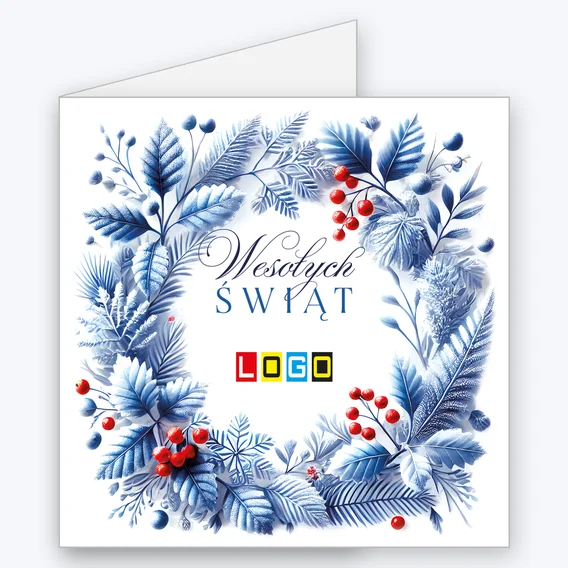 Kartka świąteczna BN2-487 – Akwarelowy wieniec botaniczny z logo firmy