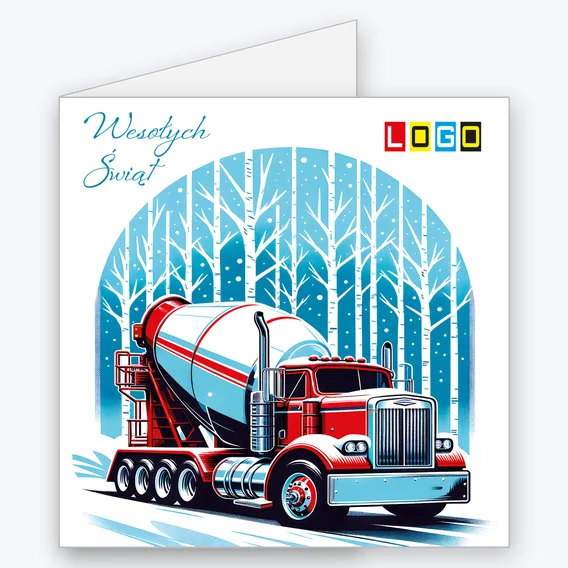 Kartka świąteczna BN2-553 – Graficzna ilustracja betoniarki z logo firmy