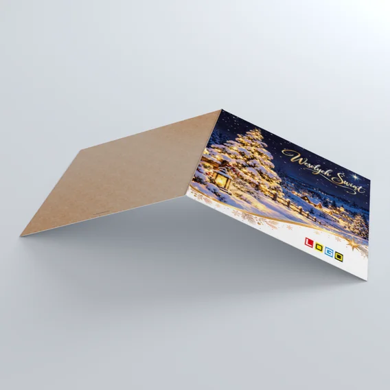 Kartka świąteczna BN2-748 – Choinka z lampkami i wieś nocą – widok 4
