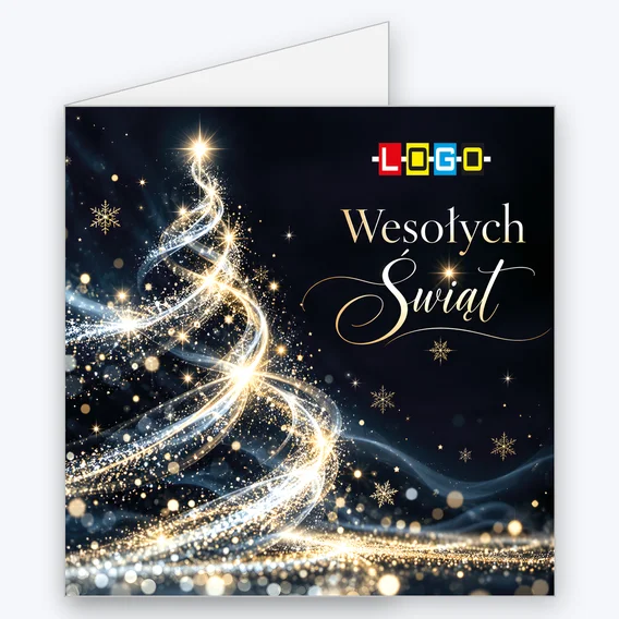 Kartka świąteczna BN2-796 – Świetlista spirala w kształcie choinki z logo firmy