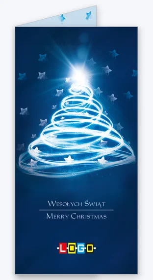 Kartka świąteczna BN3-046 – Wirująca choinka świetlna z logo firmy