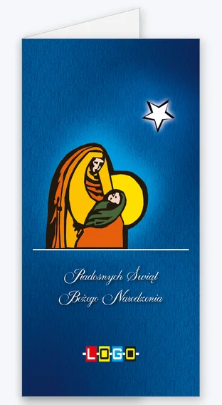Kartka świąteczna BN3-099 – Stylizowana Madonna z dzieciątkiem z logo firmy