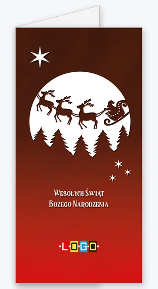 Kartka świąteczna BN3-193 – Lecące sanie mikołaja z logo firmy