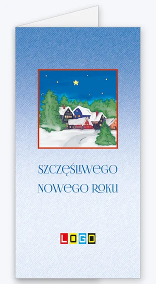 Kartka świąteczna BN3-291 – Zimowa wioska w ramce z logo firmy