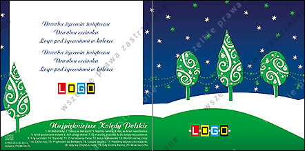 Kolędy, wzór BK-075 – Pudełko SLIM: Wkładka rozłożona – życzenia, spis kolęd i okładka